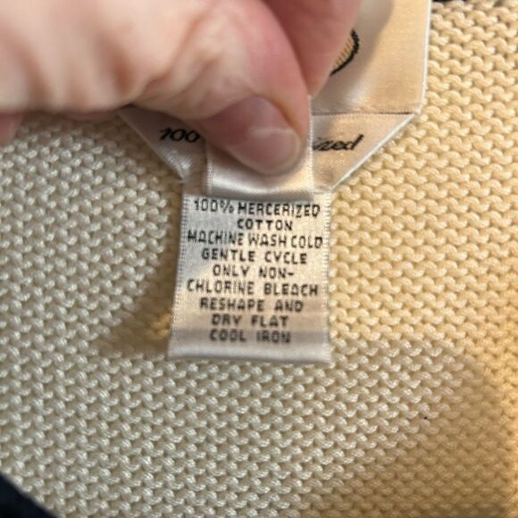 Talbots Cable Knit Cream & Black Cotton  Button Down Cardigan Sweater Large - Picture 5 of 9